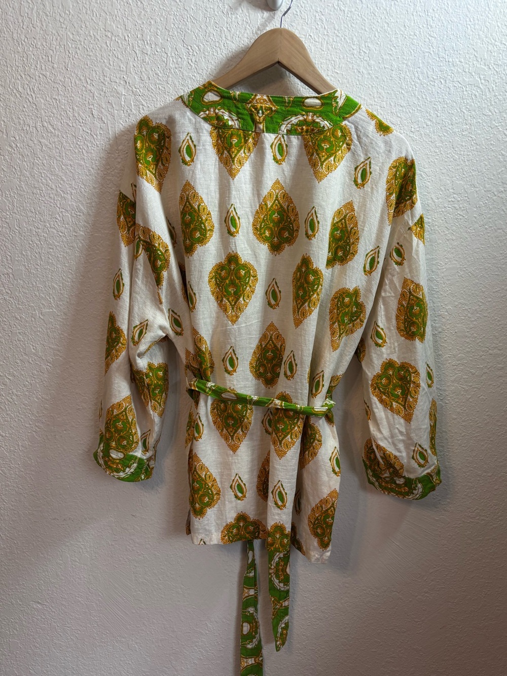 Haute Hippie Linen Blend Paisley Belted Kimono Wrap Jacket Large - Picture 7 of 7